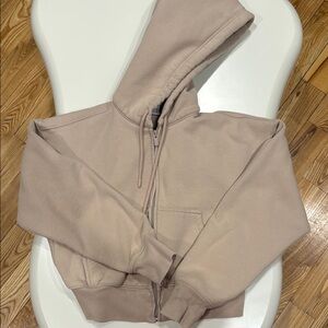 Aritzia Beige Zip-Up Hoodie
